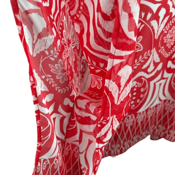 Chicos Red Poncho Semi Sheer Floral Boho Print Topper Cover Up Beachy Size L/XL - Picture 5 of 9
